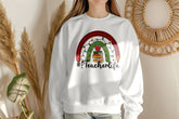 Teacher Life Rainbow Christmas Sweatshirt, Christmas Jumper, Christmas Gift for Teacher, Teacher Hoodie - Craftellery